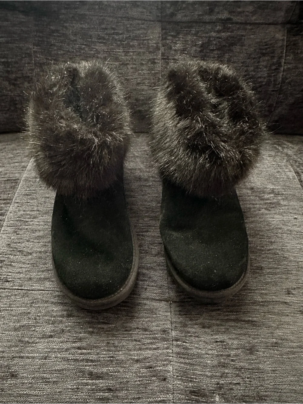 Ugg Women’s Black Faux-Fur Cuff Winter Boots